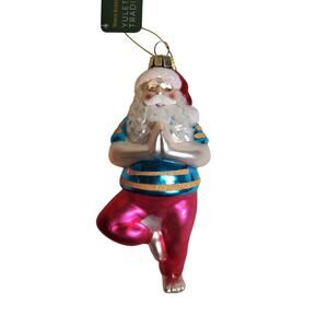 Glass Blown Ornament - Yoga Santa - 6"